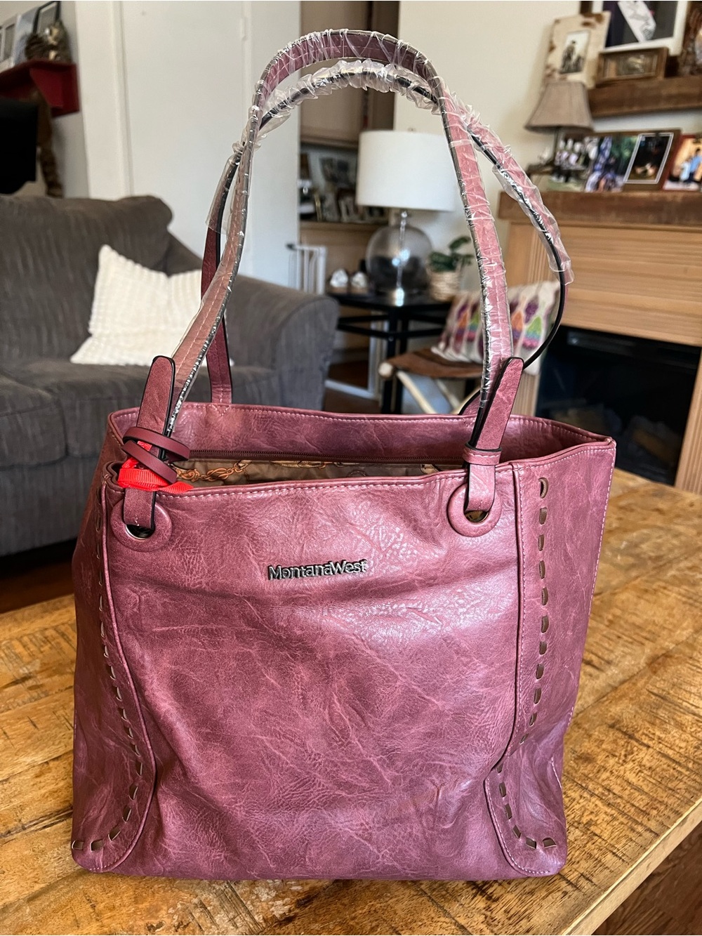 Montana West Vegan Leather tote bag Western whipstitch Purse